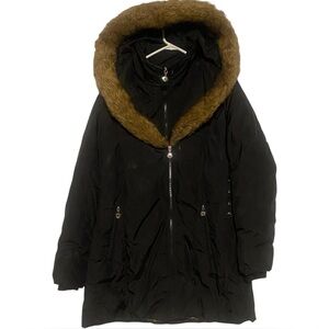 Betsy Johnson Black Puffer Hooded Coat Inner Vest Collar Corset Laces Zip Pocket